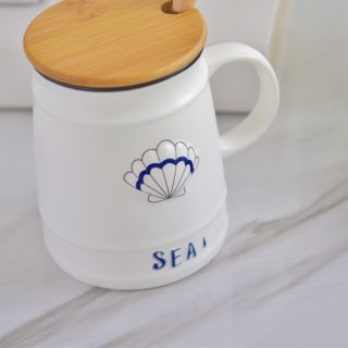 New ideas Nordic sea breeze ceramic cups embossed mugs with spoon set of three can be wholesale.