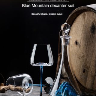 European style Burgundy blue stem black background red wine glasses, home light luxury crystal wine glass decanter cup holder set