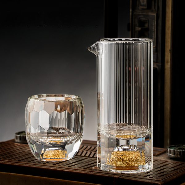 luxury diamond faceted gold foil wine glasses vertical turquoise wine dispenser