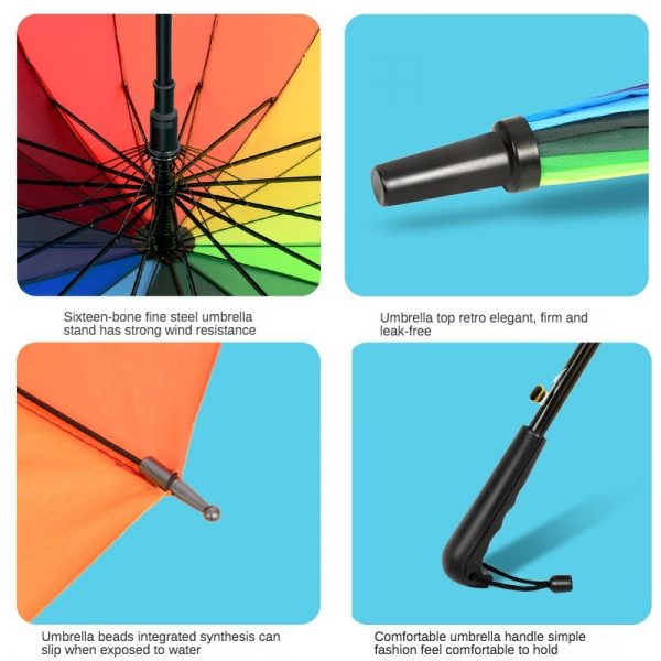16 Bone Cute Personalized Rainbow Umbrellas Wholesale Customized Advertising Umbrellas for Two Large Men and Women Couples Outdoor Umbrellas