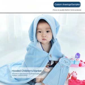 Customizable baby flannel cape blanket, warm coral velvet corporate gift small blanket, children's hooded blanket