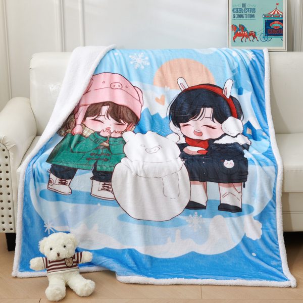 Custom flannel digital printing blanket double layer coral velvet blanket kids cartoon anime blanket