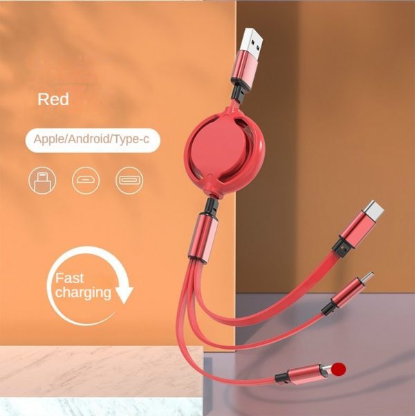 Gift double-sided printing LOGO one-to-three telescopic data cable suitable for Apple Android type-c three-in-one charging cable