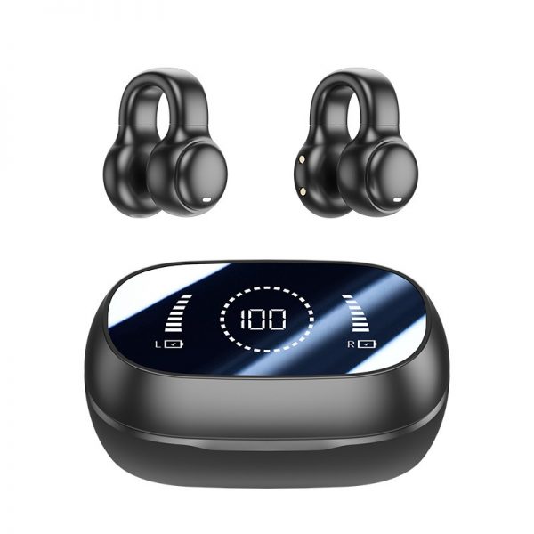 Clip-on bone conduction Bluetooth earbuds does not fit into the ear, sports digital display long battery life headset